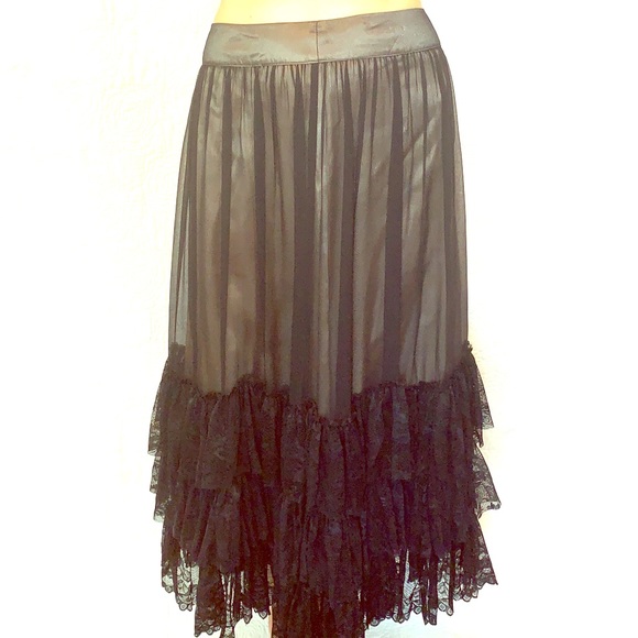 Tristan silk with black lace layers midi skirt - Picture 1 of 9